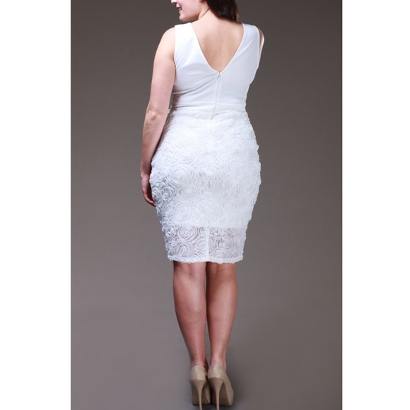 SOLD White Floral Mesh Rosette Skirt Bodycon Dress - Picture 2 of 4
